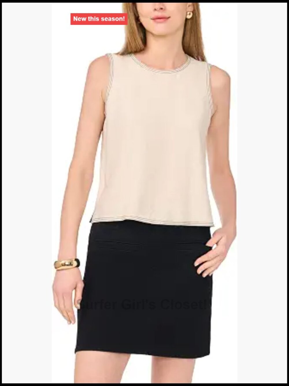 Sleeveless Top with Topstitch Detail Square Neck